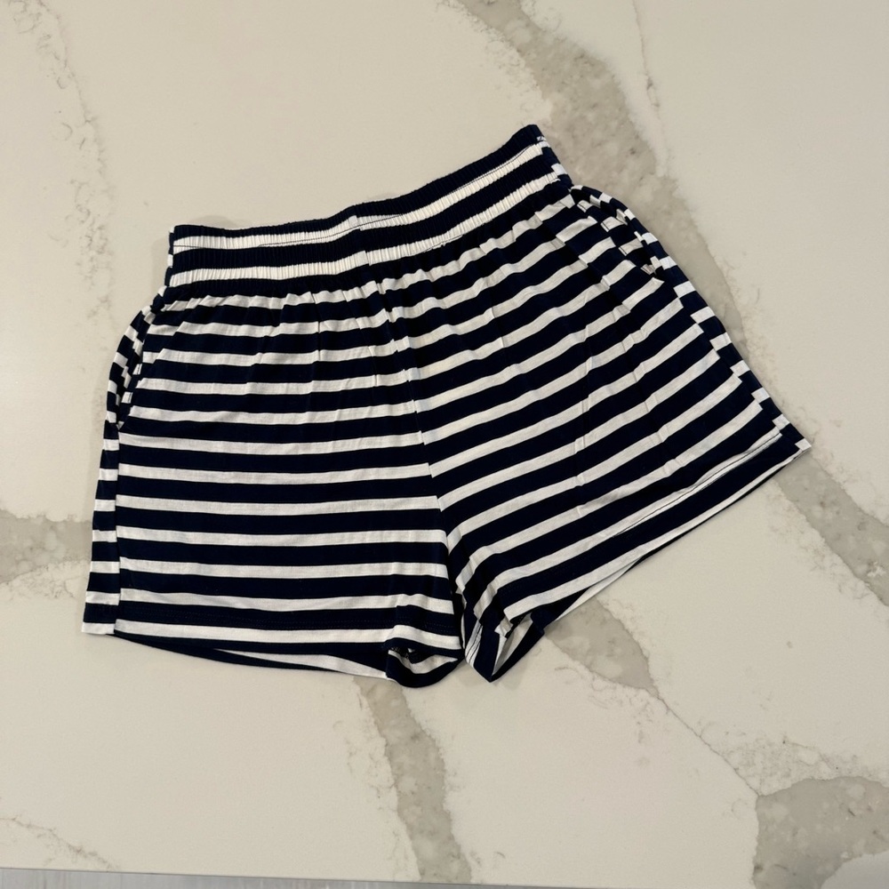 Reformation Striped Pull On Pajama Lounge Shorts Pockets Women’s XS Navy/White